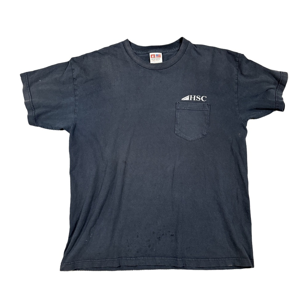 Bayside Heavy Weight Pocket T-Shirt Mens XL Navy Blue Made in USA HSC Logo